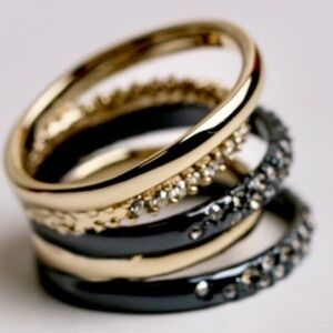 Chic Gold and Black Crystal Rings